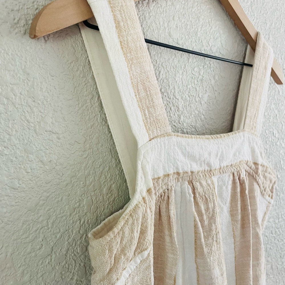 Anthropologie Maeve Neutral Tan & Cream Stripe Midi Dress - Picture 2 of 12